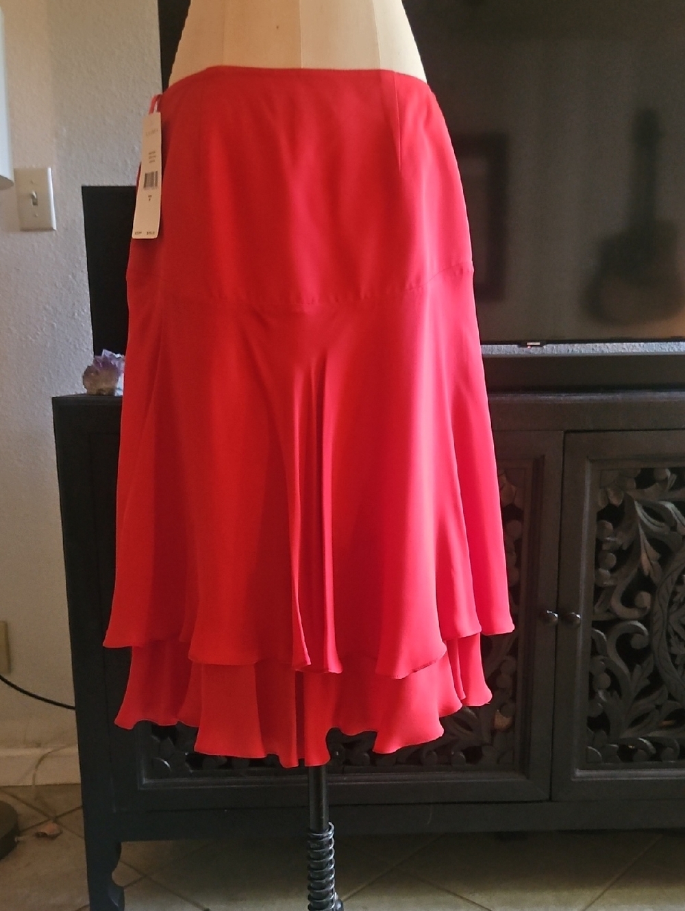 Ralph Lauren Red Silk Ruffle Skirt - Picture 11 of 15